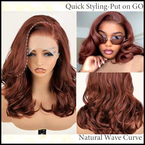 Short Wavy Synthetic Lace Front Wig Glueless Pre Layered Elegant Chic main image 6